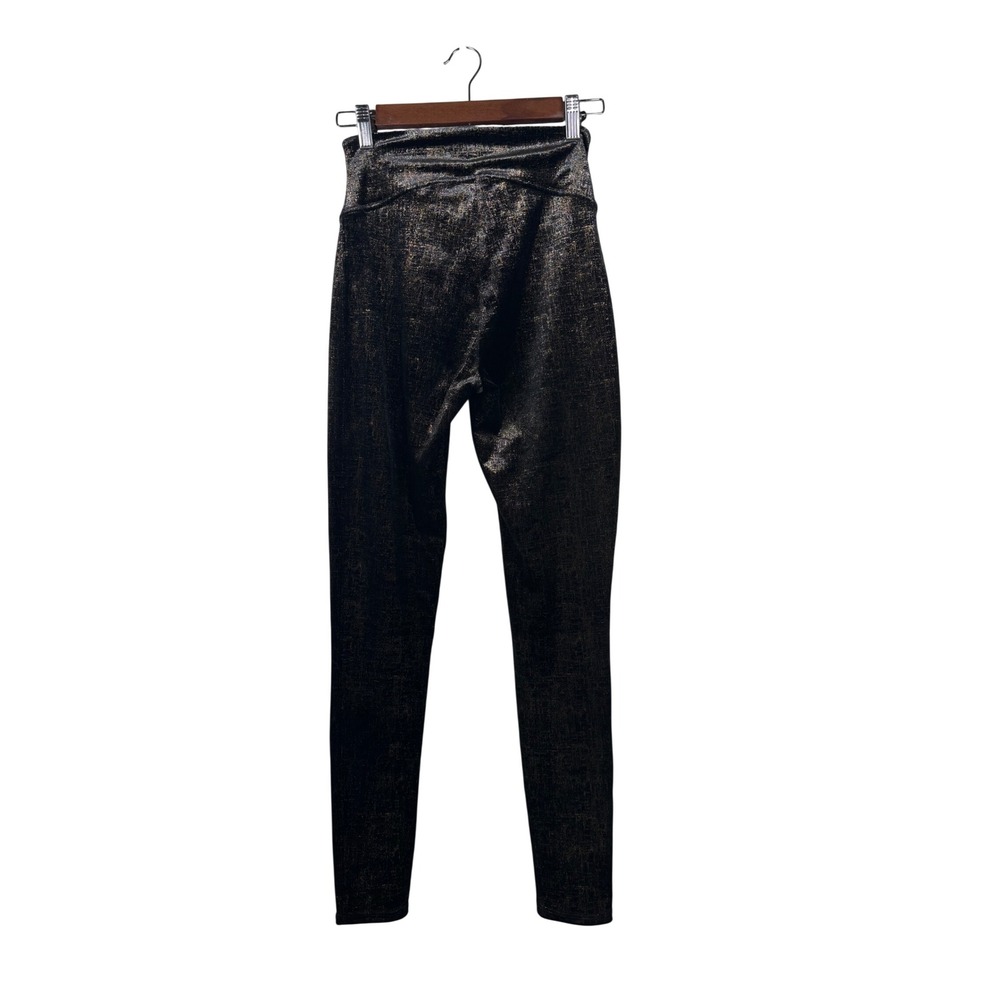 SPANX Shape Small Velvet Black Gold Metallic Textured High Waist Leggings Shine - Picture 6 of 14